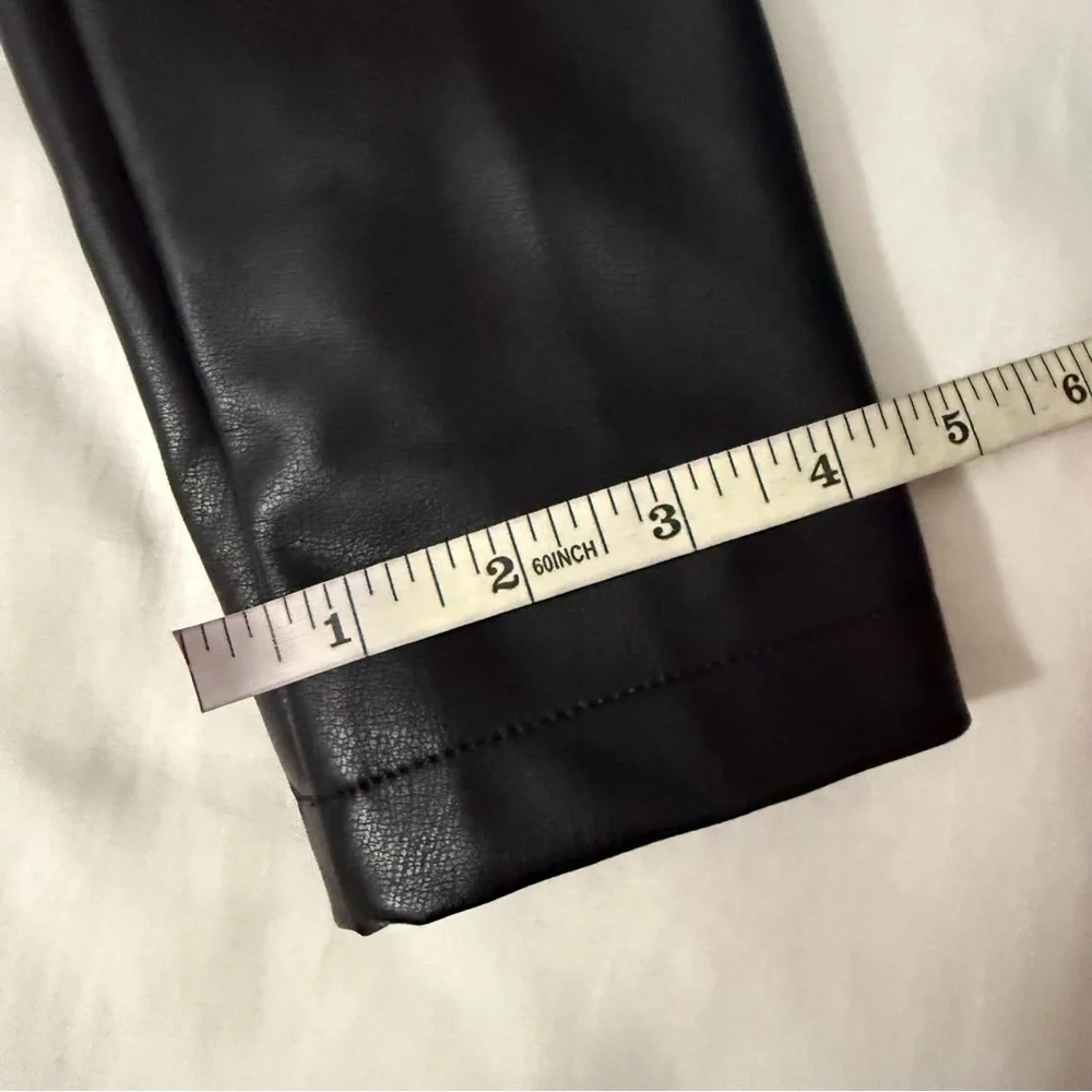 Black faux leather lapel collar belted open front trench coat - Picture 15 of 15